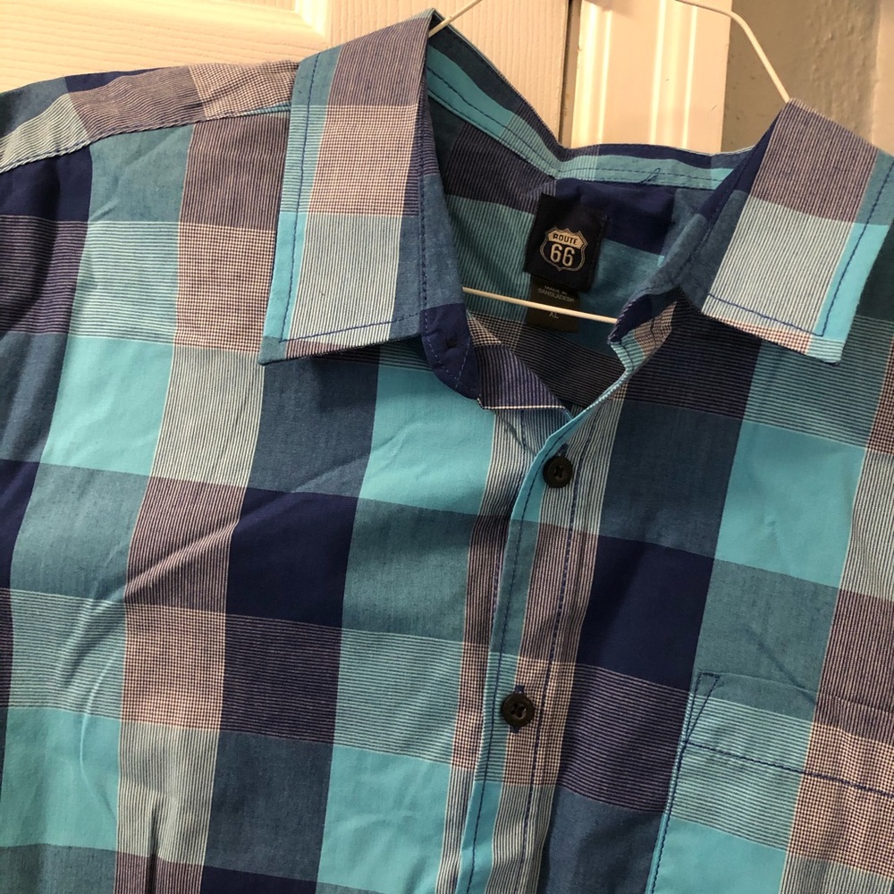 Button down short sleeved men’s shirt.